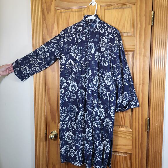 Vintage Chinese robe block Printed blue size MED Frendship S'hai - Picture 1 of 11